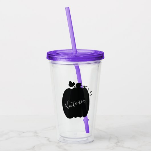 Mit Monogramm Skript für einfachen Pumpkin-Patch Acryltrinkbecher (Links)