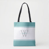 Mit Monogramm Skript Initial Aquamarin Tasche (Vorderseite)