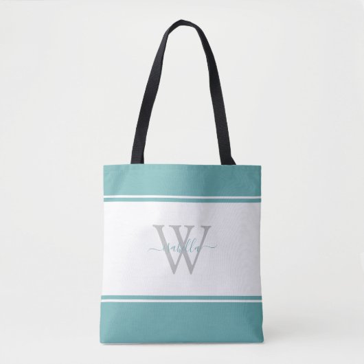 Mit Monogramm Skript Initial Aquamarin Tasche (Vorderseite)