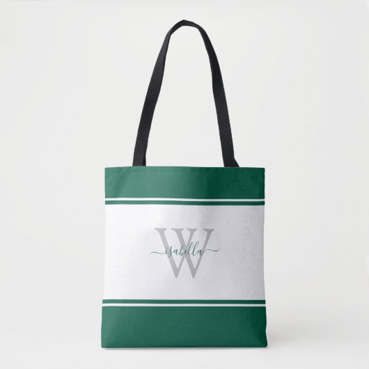 Mit Monogramm Skript Initial Emerald Green Tasche (Vorderseite)