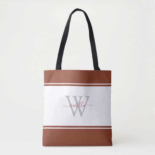 Mit Monogramm Skript, Initial Rust Tote Bag Tasche (Vorderseite)