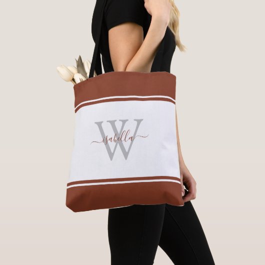 Mit Monogramm Skript, Initial Rust Tote Bag Tasche (Von Nahem)