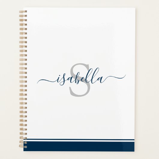 Mit Monogramm Skript Modernes Elegantes Navy Blue Planer (Vorderseite)