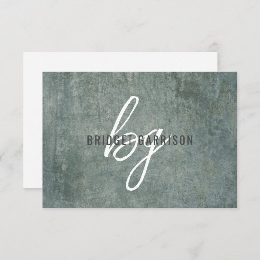 Mit Monogramm Slate Blue Gray Pinsel gestrichen Mitteilungskarte (Vorne/Hinten)