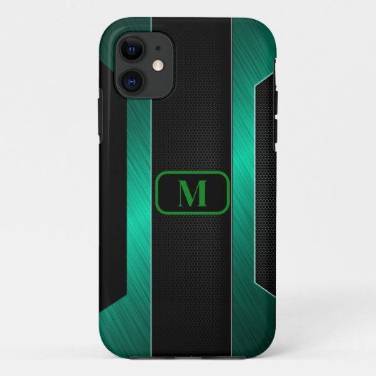 Mit Monogramm Sleek Green Metal Case-Mate iPhone Hülle (Rückseite)