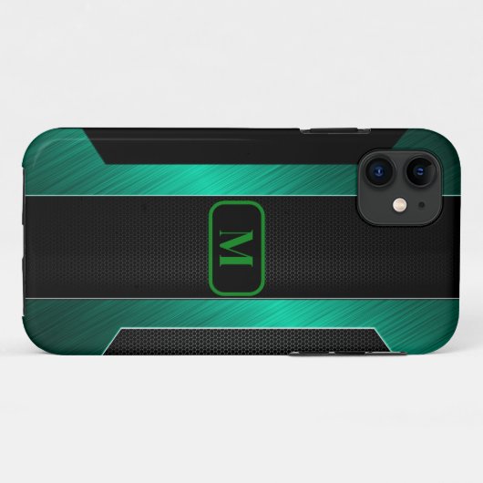 Mit Monogramm Sleek Green Metal Case-Mate iPhone Hülle (Rückseite (Horizontal))
