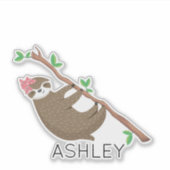 Mit Monogramm Sloth Girl personalisiert Aufkleber (Vorderseite)