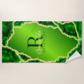 Mit Monogramm Smaragdgrün- und Gold-Agate-Marmor Strandtuch (Vorderseite)