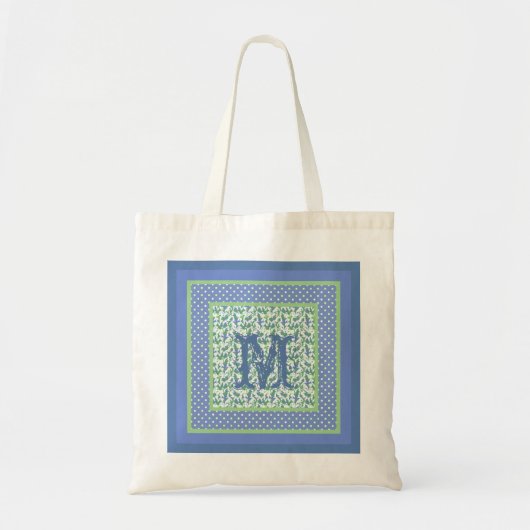 Mit Monogramm Snowdrops und Polka-Punkte Blau, Tragetasche (Vorne)