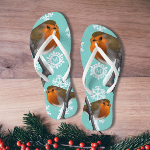 Mit Monogramm Snowflake Robin Bird Weihnachten im  Badesandalen