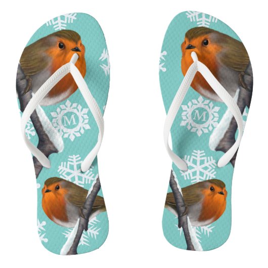 Mit Monogramm Snowflake Robin Bird Weihnachten im Badesandalen (Fußbett)
