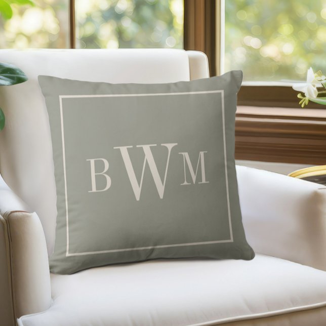 Mit Monogramm Soft Evergreen & Off White Decoratio Kissen (Monogrammed Soft Evergreen & Off White Decorative Throw Pillow)