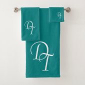 Mit Monogramm - solide aquamarin Badhandtuch Set (Insitu)
