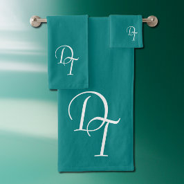 Mit Monogramm - solide aquamarin Badhandtuch Set