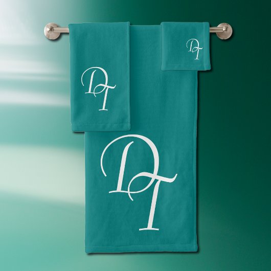 Mit Monogramm - solide aquamarin Badhandtuch Set