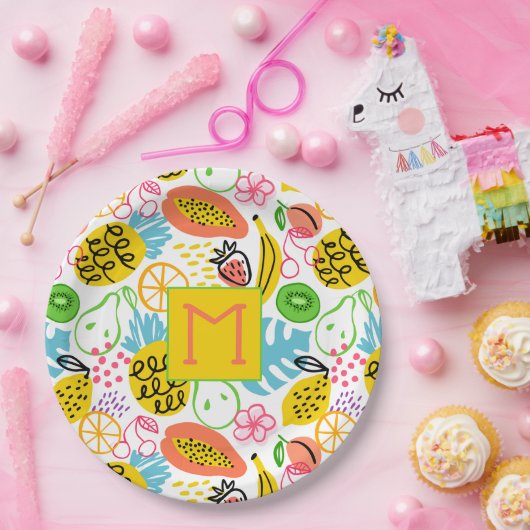 Mit Monogramm Sommerfruchtmuster Pappteller (Party)