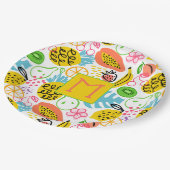 Mit Monogramm Sommerfruchtmuster Pappteller (Schrägansicht)