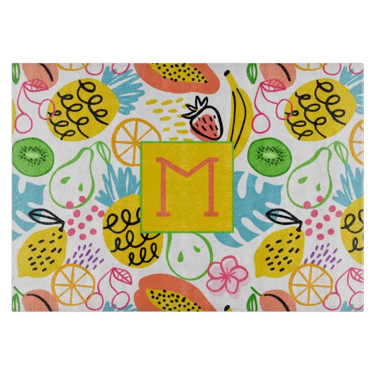 Mit Monogramm Sommerfruchtmuster Schneidebrett (Vorderseite)