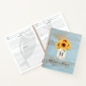 Mit Monogramm Sonnenblume Mason Jar Blaues Holzrez Notizblock (Innenseite)