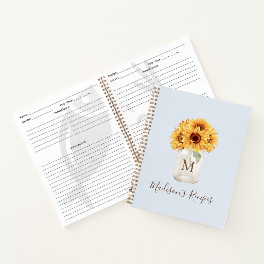 Mit Monogramm Sonnenblume Mason Jar Pastel Blaues  Notizblock (Innenseite)