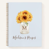 Mit Monogramm Sonnenblume Mason Jar Pastel Blaues  Notizblock (Vorderseite)