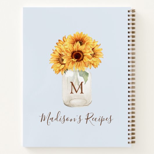Mit Monogramm Sonnenblume Mason Jar Pastel Blaues  Notizblock (Rückseite)