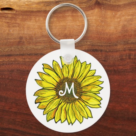 Mit Monogramm Sonnenblume Schlüsselanhänger (Vorderseite)