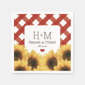 Mit Monogramm Sonnenblume und Rote Gingham Wedding Serviette (Vorderseite)