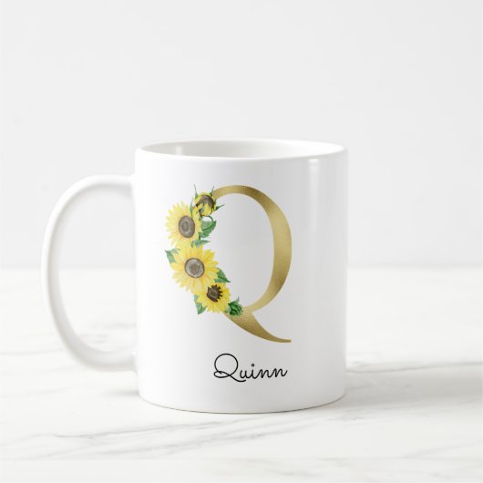 Mit Monogramm Sonnenblumen-Anfangszahl Q Kaffeetasse (Links)