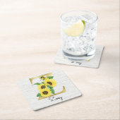 Mit Monogramm Sonnenblumen-Blumengestein Z Rechteckiger Pappuntersetzer (Vor Ort)