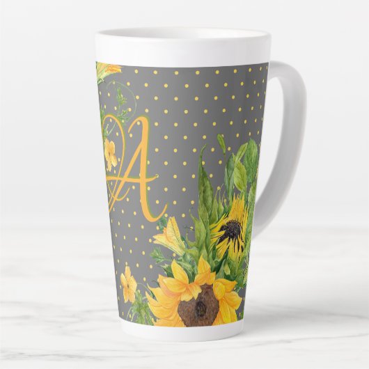 Mit Monogramm Sonnenblumen Gelb-Grau-Dekoration Milchtasse (Rechte Ecke)