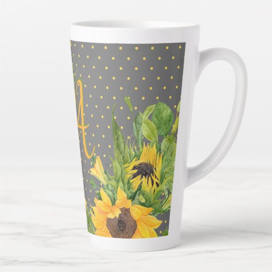 Mit Monogramm Sonnenblumen Gelb-Grau-Dekoration Milchtasse (Rechts)