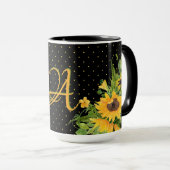 Mit Monogramm Sonnenblumen Gelb-Grau-Dekoration Tasse (VorderseiteRechts)