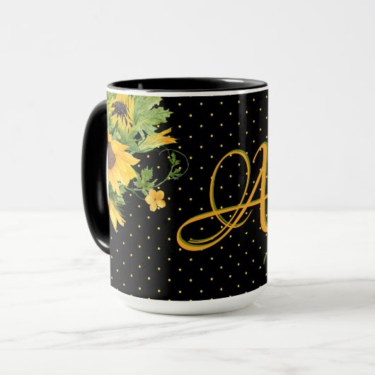 Mit Monogramm Sonnenblumen Gelb-Grau-Dekoration Tasse (Vorderseite Links)