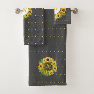 Mit Monogramm Sonnenblumen Muster dekorativ Badhandtuch Set