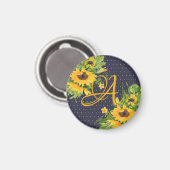 Mit Monogramm Sonnenblumen Navy Blue Yellow Deco Magnet (Vorderseite/Rückseite)