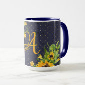 Mit Monogramm Sonnenblumen Navy Blue Yellow Deco Tasse (VorderseiteRechts)