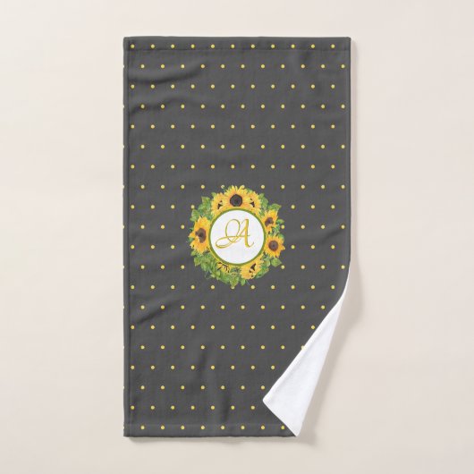Mit Monogramm Sonnenblumen Punkte Gelb Dunkelgrau Badhandtuch Set (Handtuch)