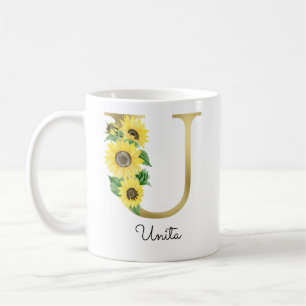 Mit Monogramm Sonnenblumenblume, erste U Kaffeetasse