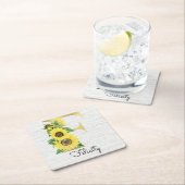 Mit Monogramm Sonnenblumenblume Initial F Rechteckiger Pappuntersetzer (Vor Ort)