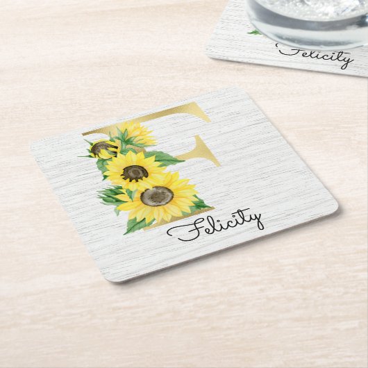 Mit Monogramm Sonnenblumenblume Initial F Rechteckiger Pappuntersetzer (angewinkelt)
