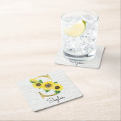 Mit Monogramm Sonnenblumenblume, Initial S Rechteckiger Pappuntersetzer (Vor Ort)