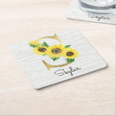 Mit Monogramm Sonnenblumenblume, Initial S Rechteckiger Pappuntersetzer (angewinkelt)