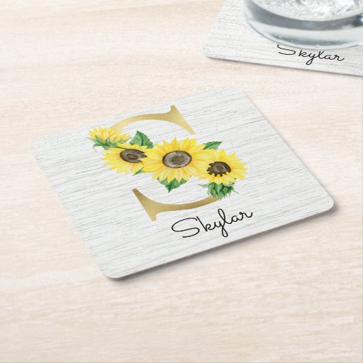 Mit Monogramm Sonnenblumenblume, Initial S Rechteckiger Pappuntersetzer (angewinkelt)