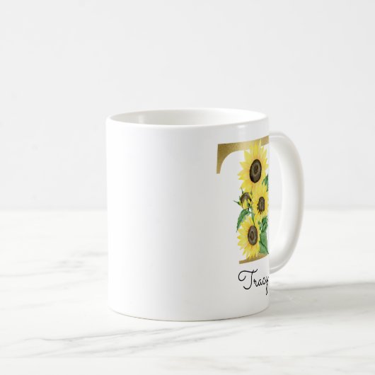 Mit Monogramm Sonnenblumenblume Kaffeetasse (VorderseiteRechts)