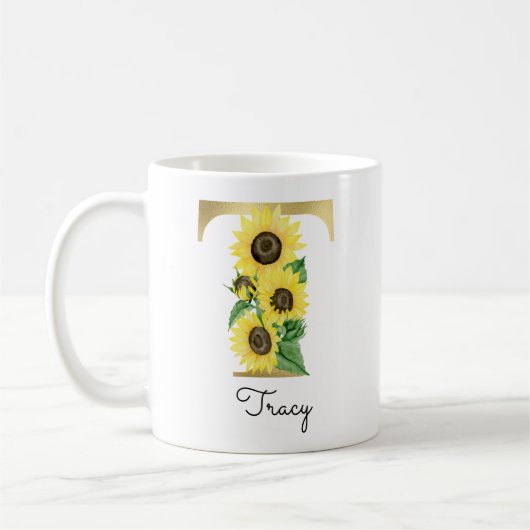 Mit Monogramm Sonnenblumenblume Kaffeetasse (Links)