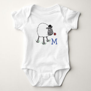 Mit Monogramm Spaß Alberne Schafe mit roter Blume Baby Strampler
