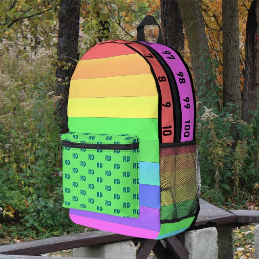 Mit Monogramm Spaß, helle Regenbogenstreifen, Zahl Bedruckter Rucksack