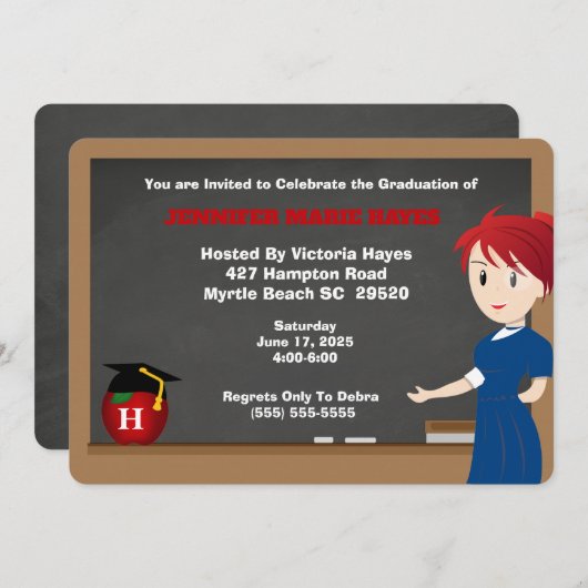 Mit Monogramm Spaß Lehrer Abschluss Einladung (Vorne/Hinten)