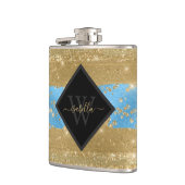 Mit Monogramm Spaß Modernes Gold Glitzer Script Flachmann (Links)